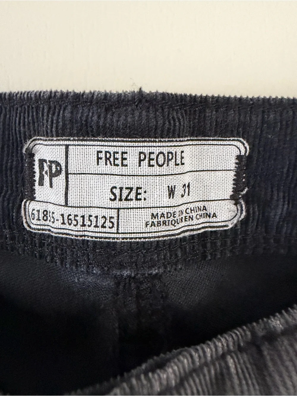 FP Charcoal Gray corduroy straight leg pants